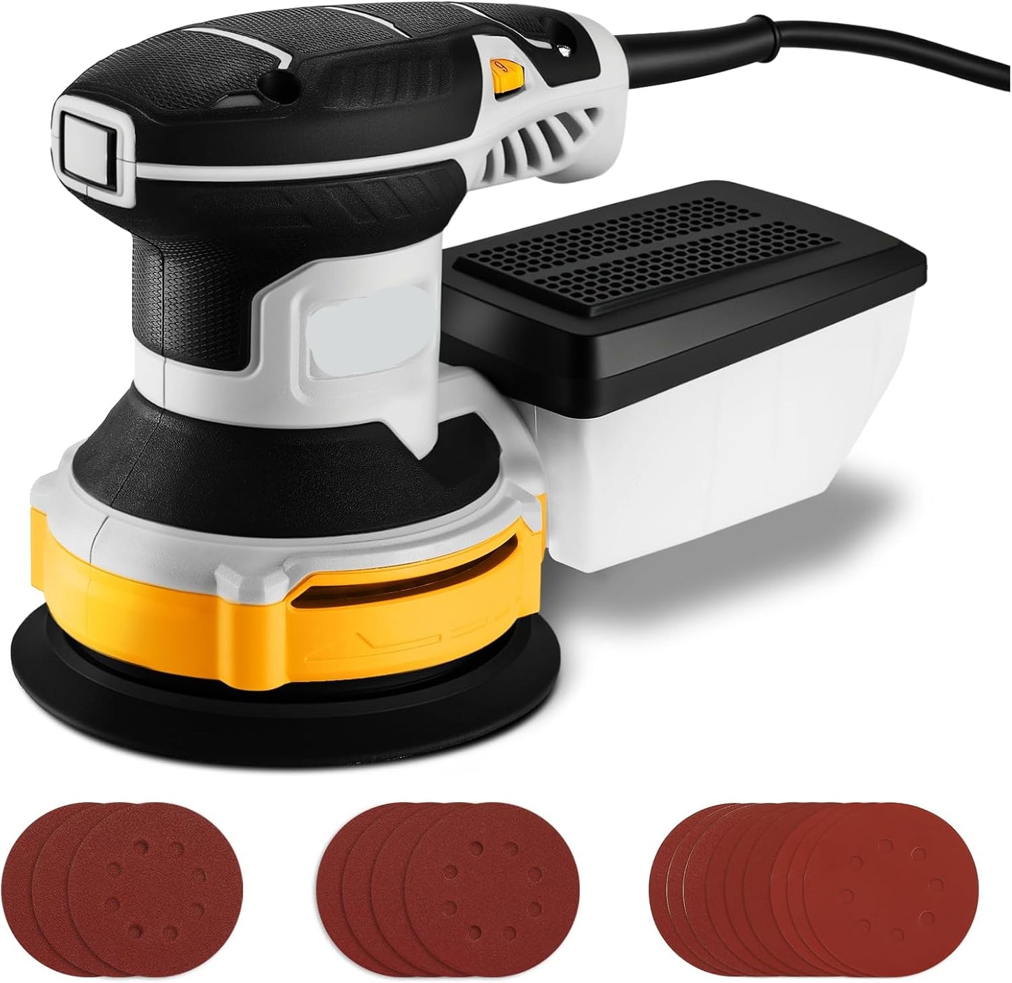 Orbit Sander with 16 Sandpapers – 125mm, 6-Speed, Dust Collection