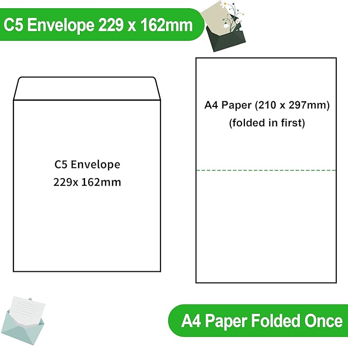 C5 229 x 162 mm 100gsm Self Seal Pocket Envelopes, No Window, Brown Mailing Envelopes, Greeting Card Invitation Envelopes for School Home Office Ecommerce - Pack of 50C5BR100