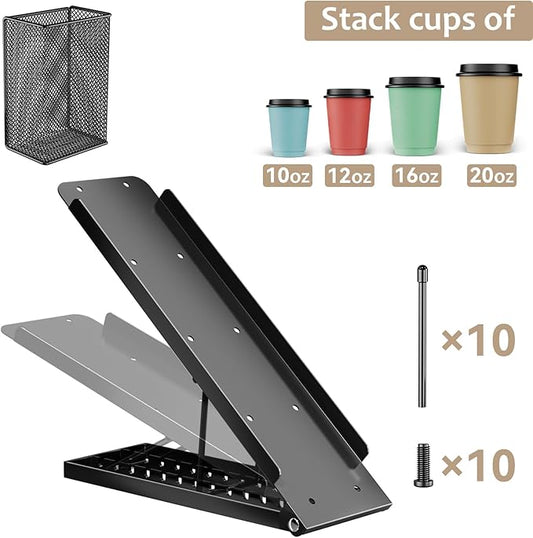 Adjustable Cup Holder and Lid Holder – Coffee Cup Holder Organizer with Dispenser for Disposable