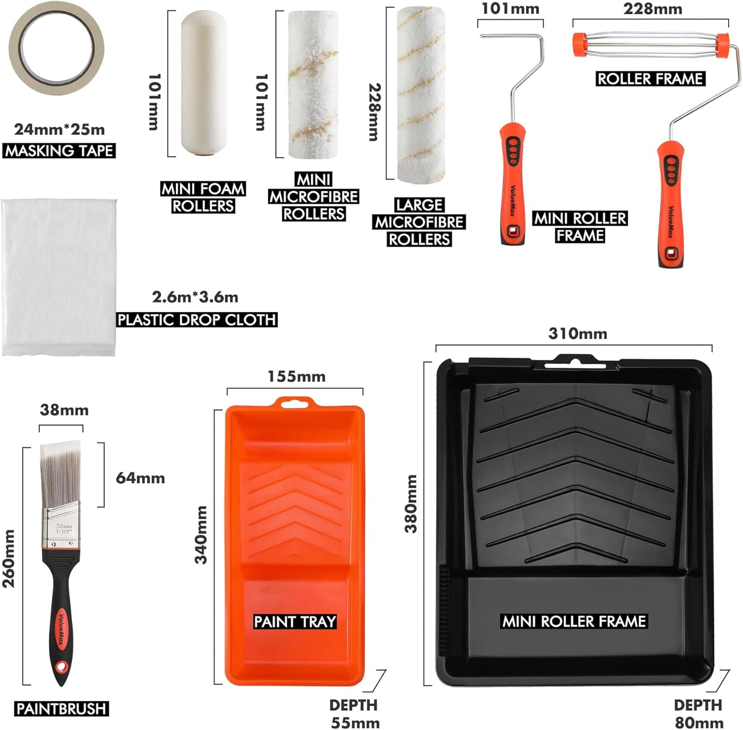 16-Piece Paint Roller Kit – Complete Painting Set for Walls, Ceilings & More