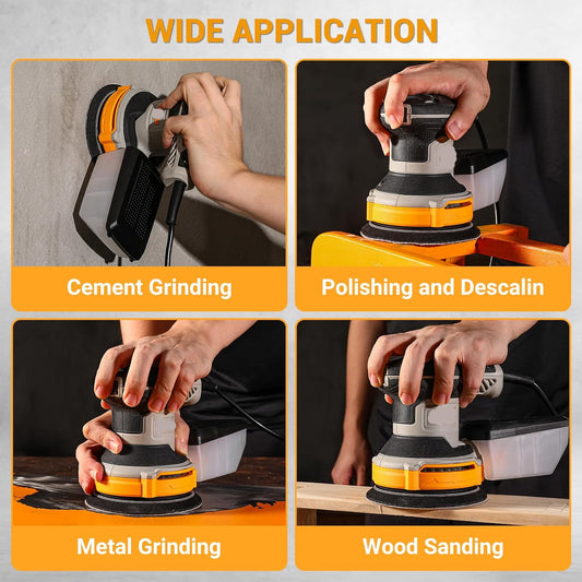 Orbit Sander with 16 Sandpapers – 125mm, 6-Speed, Dust Collection