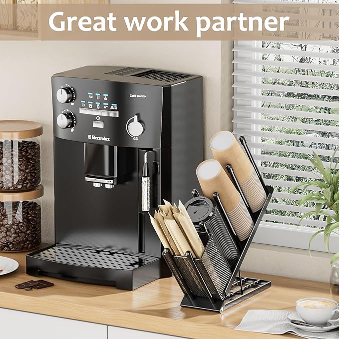 Adjustable Cup Holder and Lid Holder – Coffee Cup Holder Organizer with Dispenser for Disposable